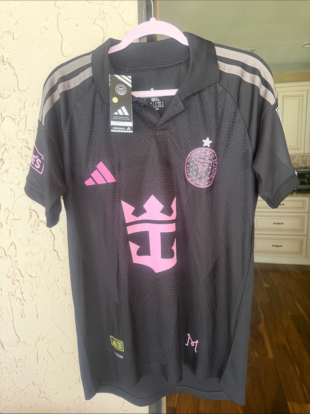 adidas Black Jersey with Pink Accents and Crest Inter Miami FC Messi 10